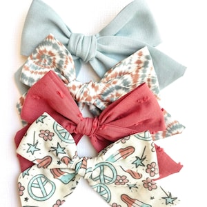 Groovy Patriotic Bow Set | 20 Styles | Tie Dye Swiss Dot Bow, Schoolgirl Sailor Bow, Pigtail Bows | 4th BOW IS FREE!