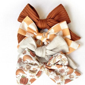 Groovy Fall Bow Set | 20 Styles | Linen Rib Knit Bow, Rainbow Pumpkin Floral Bow, Schoolgirl Bow, Pigtail Bows | 4th BOW IS FREE!