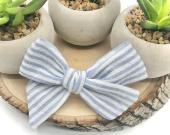 Blue Seersucker Bow | 20 styles | Spring Summer Bow, Stripe Bow, Schoolgirl Bow, Sailor Bow, Pigtail Bow, BUY 3 GET 1 FREE!