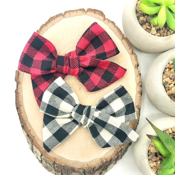 20 styles | Buffalo Check Bow (1/2"), You Choose 1| Red Buffalo Check Bow, Winter Plaid Bow, Christmas Bow, Schoolgirl Bow, BUY 3 GET 1 FREE