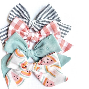 20 Styles | Watermelon Bow Set | Seersucker Bow, Gingham Bow, Swiss Dot Bow, Schoolgirl Bow, Pigtail Bow, Sailor Bow| 4th BOW IS FREE!