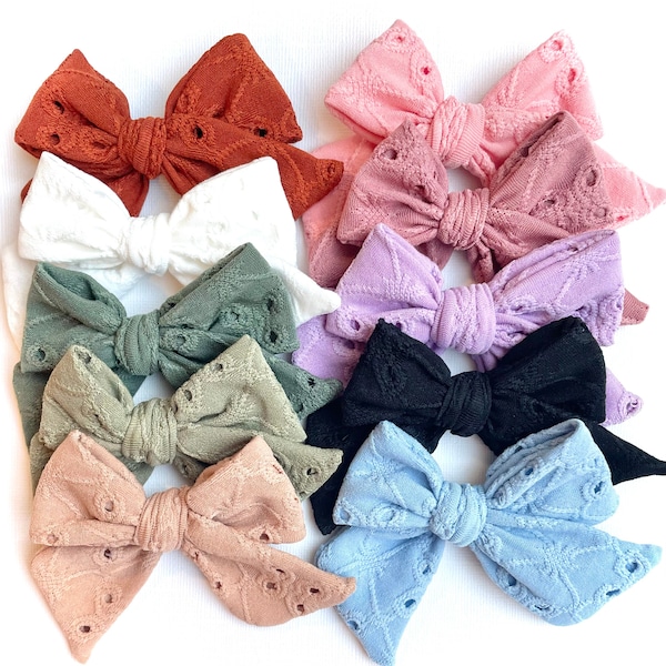 Knit Eyelet Bow | 20 styles | Summer Fall Bow, Schoolgirl Bow, Tuxedo Bow, Sailor Bow, Pigtail Bows, Newborn Bow, BUY 3 GET 1 FREE