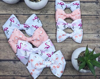 Flamingo Bow on Nylon, Clip or Hard Headband; Flamingo Hair Bow, Large Flamingo Bow, Small Flamingo Bow, Summer Hair Bow, BUY 3 GET 1 FREE!