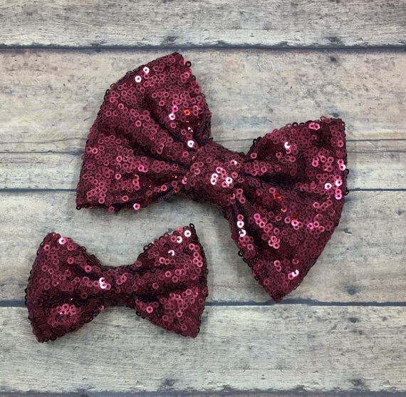 Maroon Sequin Bow Sequin Hair Bow Maroon Hair Bow Maroon Etsy
