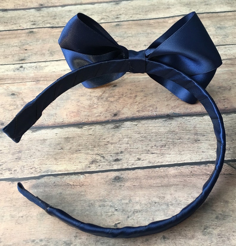 Navy Blue Satin Bow on Hard Headband Large Navy Blue Bow Etsy