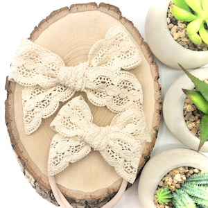 Ivory Lace Bow | Cream Lace Bow, Schoolgirl Bow, Pigtail Bow, Fall Lace Bow, BUY 3 GET 1 FREE!