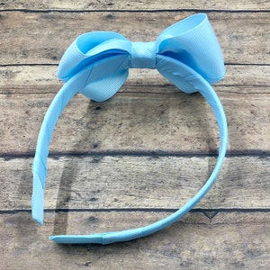 Light Blue Bow on Hard Headband, Light Blue Headband, Blue Hair Bow, Blue Headband, Solid Blue Bow, Sky Blue Hair Bow, BUY 3 GET 1 FREE image 2