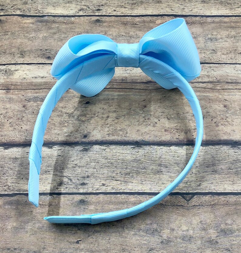 Light Blue Bow on Hard Headband, Light Blue Headband, Blue Hair Bow, Blue Headband, Solid Blue Bow, Sky Blue Hair Bow, BUY 3 GET 1 FREE image 2