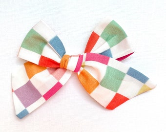 Rainbow Checker Bow | 20 styles | Schoolgirl Bow, Tuxedo Bow, Pigtail Bows, Spring Summer Bow, Checkerboard Bow, BUY 3 GET 1 FREE!