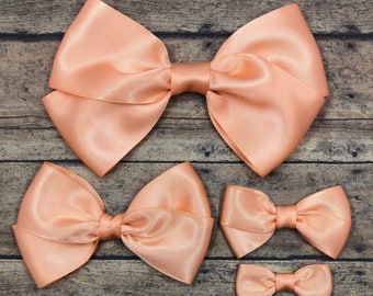 Peach Satin Bow, Large Peach Bow,  Peach Bow, Small Peach Bow, Peach Hard Headband, Spring Bow, Newborn Bow, Baby Headband, BUY 3 GET 1 FREE