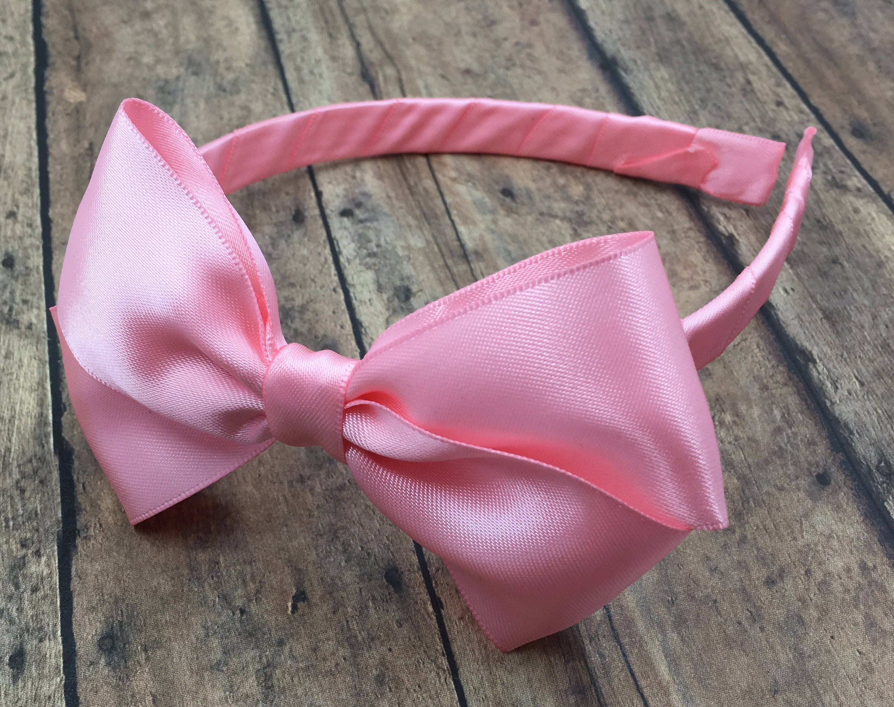 Pink Satin Bow on Hard Headband Large Pink Bow Ribbon Etsy