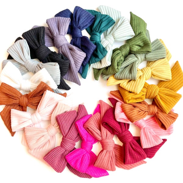 Rib Knit Bow | 20 styles, 11 Colors | Fall Winter Bow, Baby Girl Gift, Schoolgirl Bow, Sailor Bow, Pigtail Bows, BUY 3 GET 1 FREE!