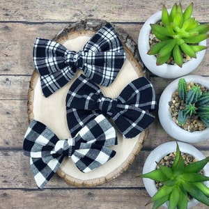 Black and Off White Plaid Bow, You Choose One! | 20 styles | Fall Woven Bow, Schoolgirl Bow, Pigtail Bow, Sailor Bow, BUY 3 GET 1 FREE!