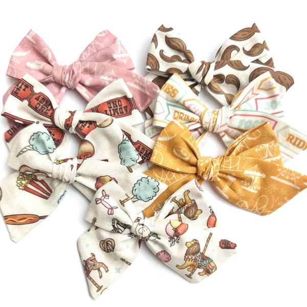 Circus Bow, You Choose 1! | 20 styles | Summer Fair Carousel Carnival  Pretzel Bow, Schoolgirl Sailor Bow, Pigtail Bows, BUY 3 GET 1 FREE!