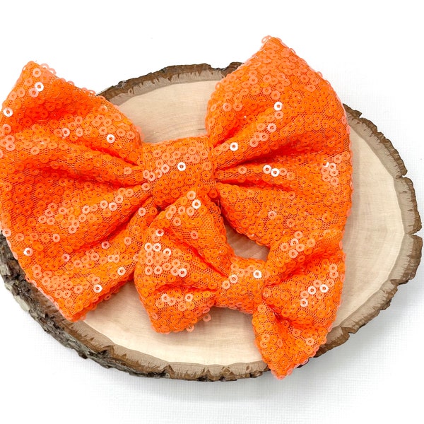 Orange Sequin Bow, Sequin Hair Bow, Halloween Hair Bow, Sequin Baby Bow, Orange Sequin Headband, BUY 3 GET 1 FREE!