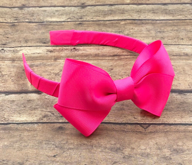 Neon Pink Bow On Hard Headband Neon Pink Headband Solid Pink Etsy