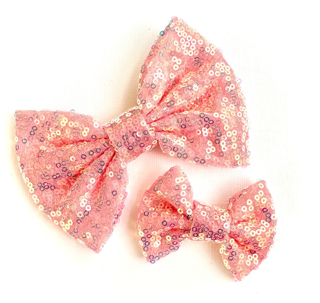 Opal Blush Sequin Bow Light Pink Hair Bow Blush Hair Bow Etsy