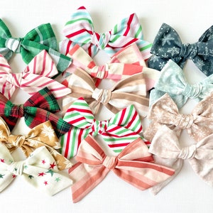 Christmas Coordinates Bow, You Choose One! | 20 Sizes/Styles| Schoolgirl Bow, Pigtail Bows | Basic Stripes Stars Plaid Snowflake,  B3G1Free!