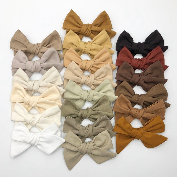 Neutral Brown Schoolgirl Bow | 20 Shades, Medium | Hand Tied Bow, Fabric Hair Bow, Ivory Bow, Newborn Bow, Toddler Bow, BUY 3 GET 1 FREE!