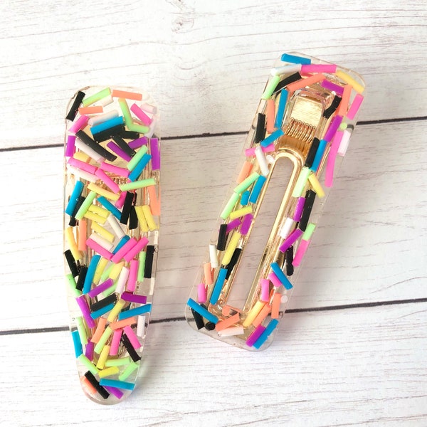 80’s Acrylic Clip, You Choose 1! | 6 Shapes | Sprinkle Hair Clip, Bright Neon Resin Clip, Duckbill Clip, BUY 3 GET 1 FREE!