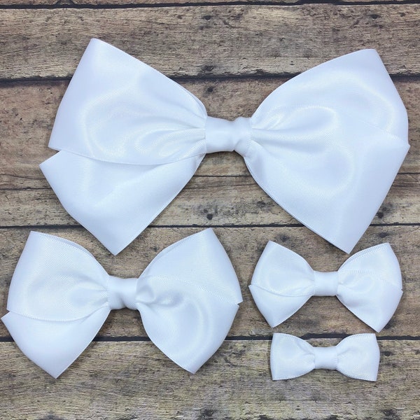 White Satin Bow, Toddler Bow, White Hair Bow, White Hair Clip, White Headband, Baptism Bow, Newborn Bow, Baby Headband, BUY 3 GET 1 FREE!