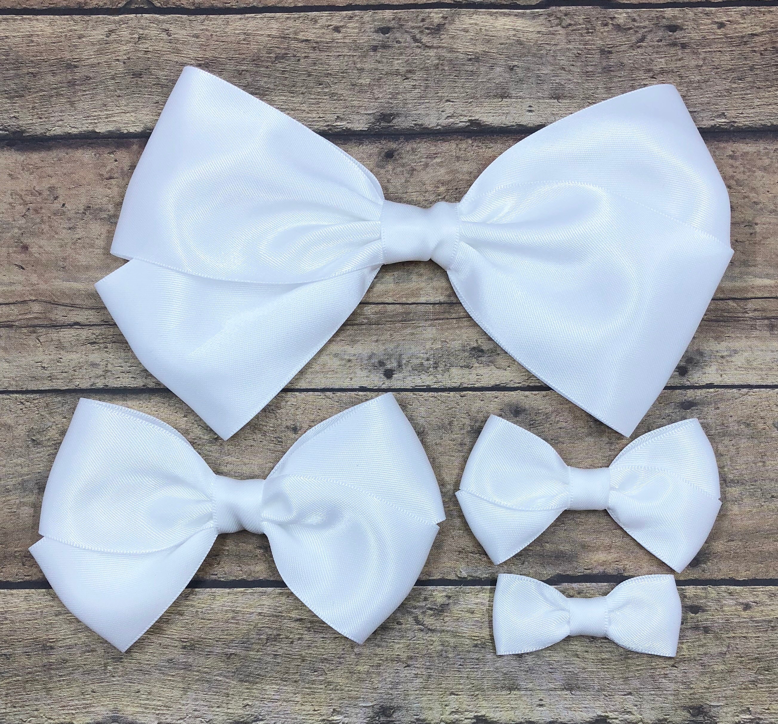 Pack of 5 , Ready Made 3, Satin Ribbon Double Bows , Ideal for Hair Slides,  Socks, Headbands, Sewing Christmas Wrapping 
