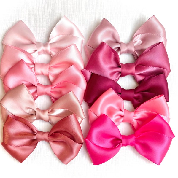Pink Satin Bow | 10 Colors, 9 Sizes/Styles | Pink Hard Headband Clip, Newborn Bow, Baby Headband, BUY 3 GET 1 FREE!