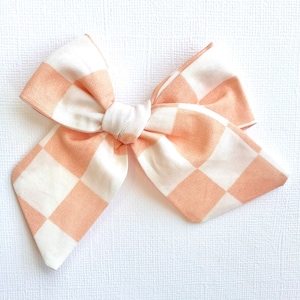 Peach Checker Bow | 20 styles | Schoolgirl Bow, Tuxedo Bow, Pigtail Bows, Spring Summer Bow, Checkerboard Bow, BUY 3 GET 1 FREE!