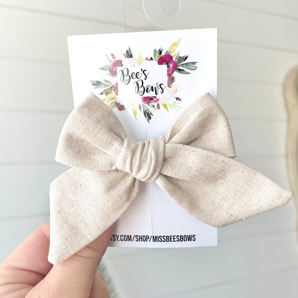 Natural Linen Bow | 20 styles | Beige Tan Linen Hair Bow, Schoolgirl Bow, Tuxedo Bow, Pigtail Bow, Sailor Bow, BUY 3 GET 1 FREE!