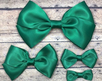 Forest Green Satin Bow, Large Green Hair Bow, Small Green Bow, Green Hair Bow, Green Headband, Newborn Bow, Baby Headband, BUY 3 GET 1 FREE!