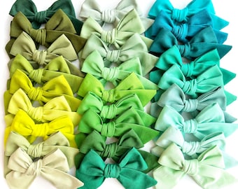 Green Schoolgirl Bow | 27 Shades, Medium | Hand Tied Bow, Fabric Hair Bow, Green Hair Bow, Newborn Bow, Toddler Bow, BUY 3 GET 1 FREE!