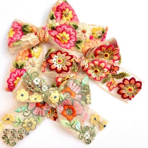 Floral Embroidered Bow, You Choose 1! | Sequin Lace Bow, Schoolgirl Bow, Pigtail Bow, Summer Fall Bow, BUY 3 GET 1 FREE!