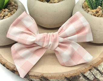 Pink Gingham Bow (3/8") | 20 styles | Schoolgirl Bow, Tuxedo Bow, Pigtail Bow, Spring Summer Bow, Easter Bow, BUY 3 GET 1 FREE!