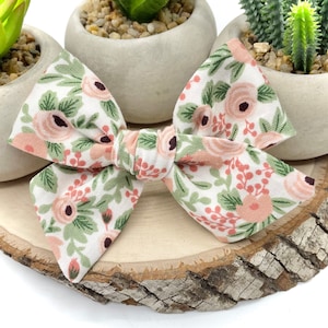 Peach Blush Floral Bow | 20 styles | Spring Floral Bow, Floral Hair Bow, Schoolgirl Bow, Sailor Bow, Pigtail Bows, BUY 3 GET 1 FREE!