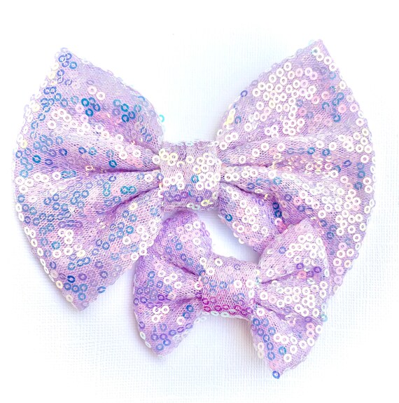 Purple Sequin Bow Accessory – Statement Oversized Decorative Bow for Dresses & Outfits