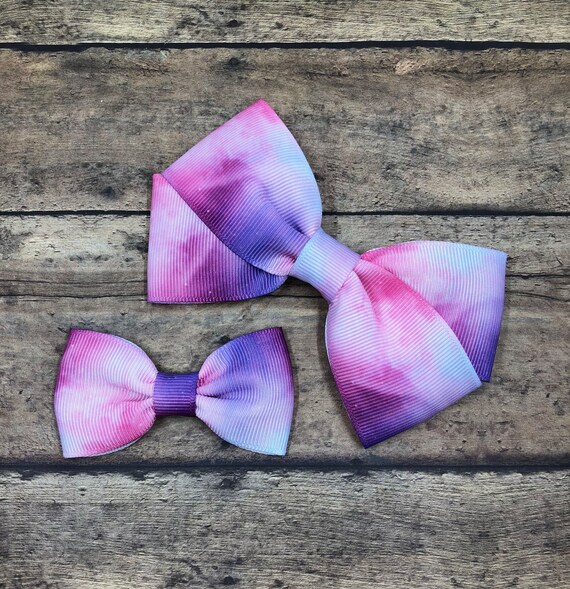 Watercolor Hair Bow Tie Dye Hair Bow Summer Hair Bow Purple Etsy