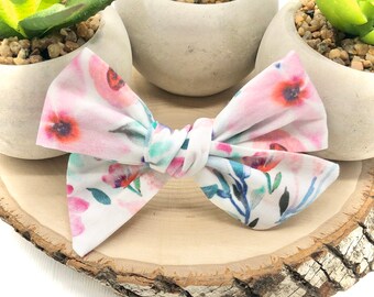 Pink Watercolor Floral Bow | 20 styles | White Pastel Floral Bow, Schoolgirl Bow, Tuxedo Bow, Sailor Bow, Pigtail Bow, BUY 3 GET 1 FREE!