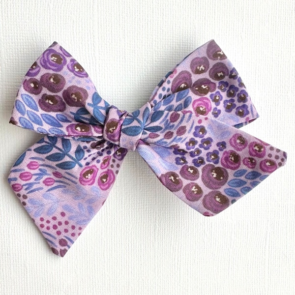 Purple Floral Bow | 20 styles | Watercolor Floral Bow, Spring Summer Flower Bow, Schoolgirl Bow, Tuxedo Bow, Pigtail Bows, BUY 3 GET 1 FREE!