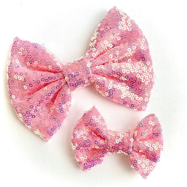 Princess Pink Sequin Bow, Iridescent Pink Hair Bow, Sequin Hair Bow, Pink Sequin Bow, Sequin Baby Bow, Bright Pink Bow, BUY 3 GET 1 FREE!