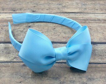 Light Blue Bow on Hard Headband, Light Blue Headband, Blue Hair Bow, Blue Headband, Solid Blue Bow, Sky Blue Hair Bow, BUY 3 GET 1 FREE!