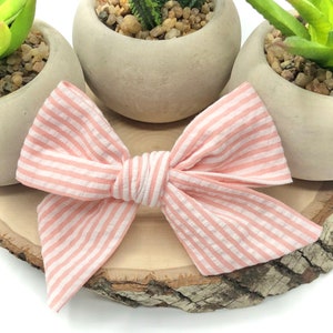 Coral Seersucker Bow | 20 styles | Summer Bow, Stripe Bow, Schoolgirl Bow, Tuxedo Bow, Sailor Bow, Pigtail Bows, BUY 3 GET 1 FREE