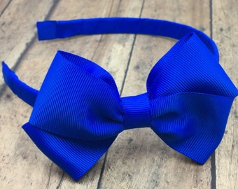 Royal Blue Bow on Hard Headband, Royal Blue Headband, Solid Blue Bow, Blue Headband, Blue Hair Bow, Royal Blue Bow, BUY 3 GET 1 FREE!