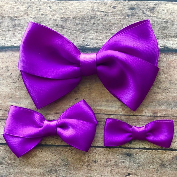 Violet Satin Bow, Large Purple Bow, Small Purple Bow, Purple Bow Headband, Violet Headband, Newborn Bow, Baby Headband, BUY 3 GET 1 FREE!