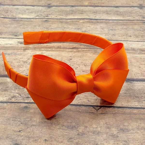 Orange Bow on Hard Headband, Orange Bow Headband, Solid Orange Headband, Large Orange Bow, Orange Hair Bow, BUY 3 GET 1 FREE!