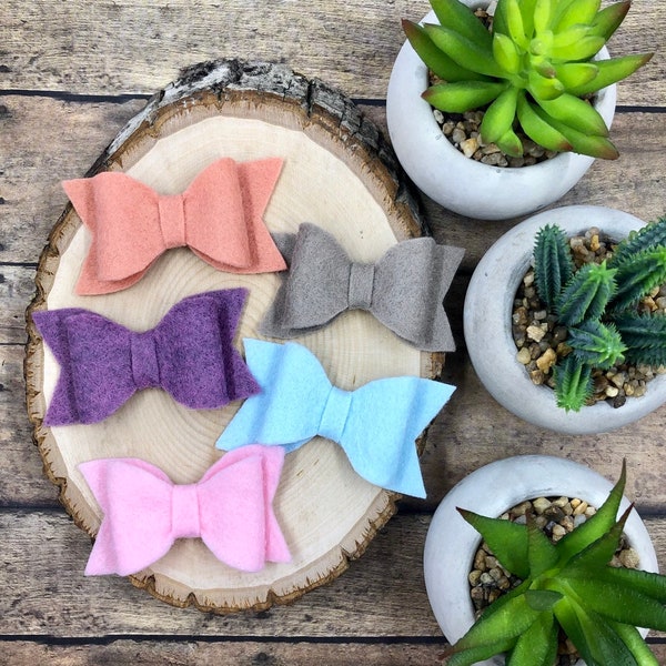 97 Colors | Felt French Bow (Small) on Nylon or Clip, Wool Felt Bow, Pigtail Bow, Felt Headband, Newborn Bow, Baby Bow, BUY 3 GET 1 FREE!