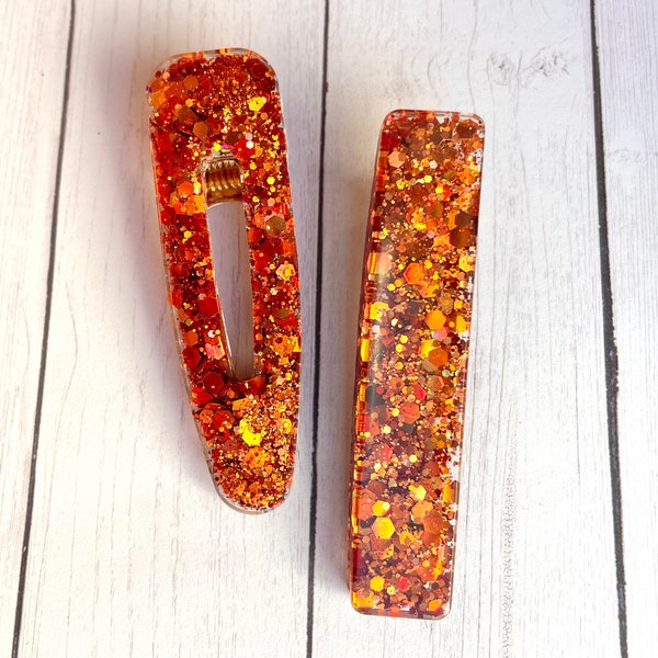 Burnt Orange Glitter Clip, You Choose 1! | 6 Shapes | Chunky Acrylic Hair Clip, Copper Resin Clip, Duckbill Clip, BUY 3 GET 1 FREE!