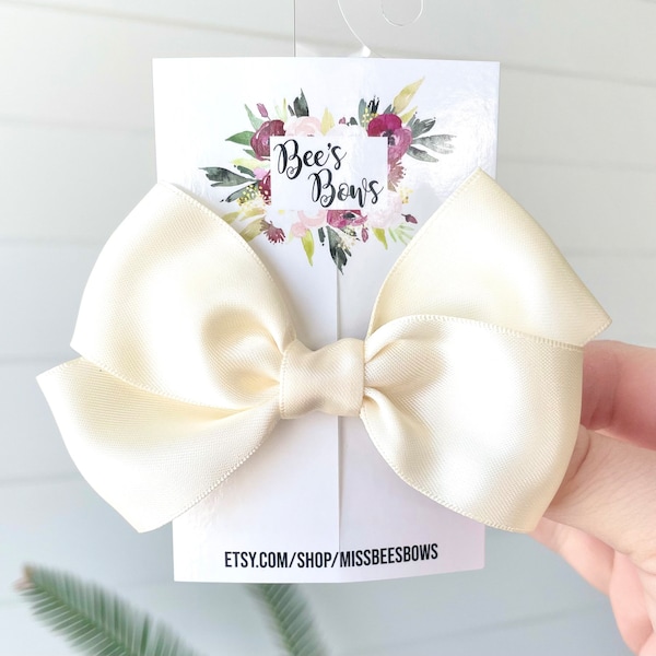 9 Styles/Sizes | Ivory Satin Bow, Large Ivory Bow, Ivory Headband, Small Ivory Bow, Newborn Bow, Baby Headband, BUY 3 GET 1 FREE!