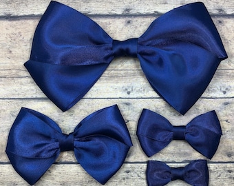 Navy Blue Satin Bow, Large Navy Bow, Navy Blue Hair Bow, Navy Hard Headband, Small Navy Bow, Newborn Bow, Baby Headband, BUY 3 GET 1 FREE!