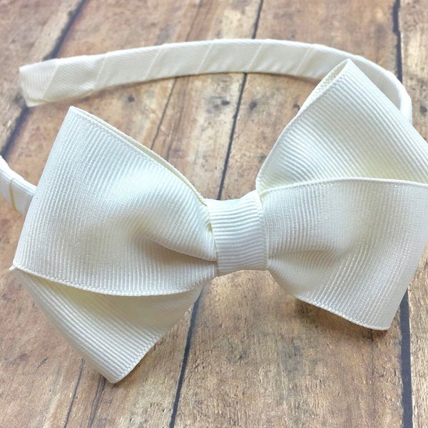 Off White Bow on Hard Headband, Off White Headband, Antique White Bow, Solid White Headband, Off White Hair Bow, BUY 3 GET 1 FREE!