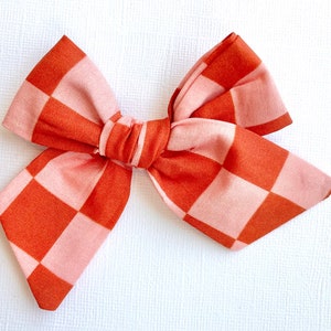 Cinnamon Checker Bow | 20 styles | Pink/Red Checkerboard, Schoolgirl Bow, Tuxedo Bow, Pigtail Bows, Spring Summer Bow, BUY 3 GET 1 FREE!